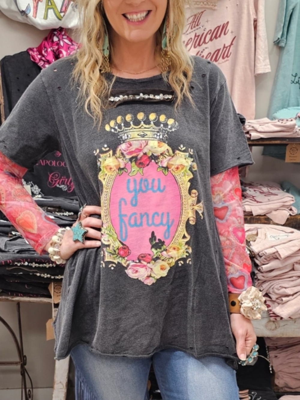 🔥BRAND NEW “You Fancy”Tattered Tee, A Rare Bird, 3/4 Sleeve w V-neck ⬇️ - Picture 1 of 4
